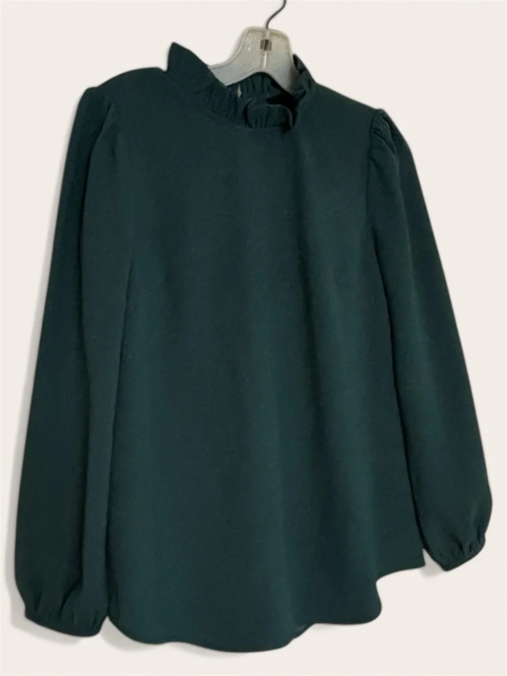 J Crew Womens Dark Green Ruffle Mock Neck Long Sleeve Blouse